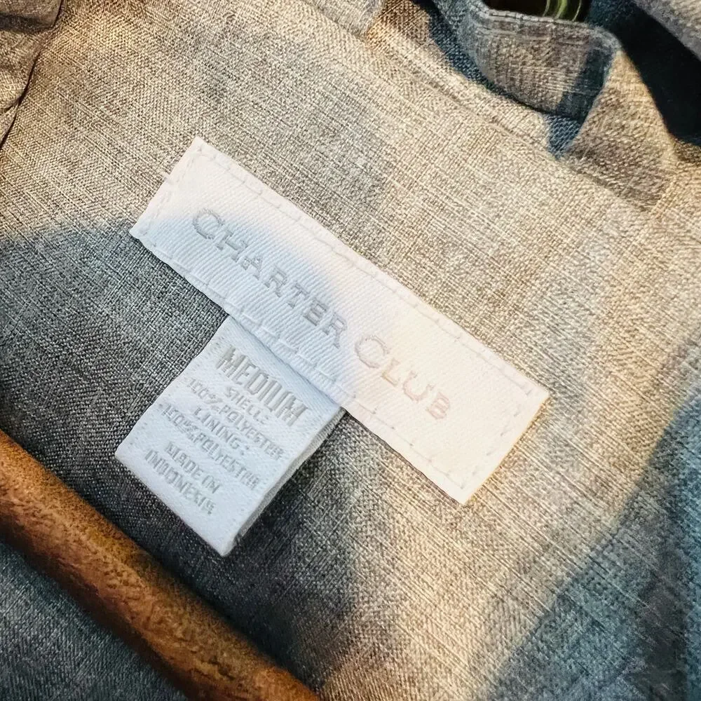 Charter Club Lightweight Anorak Coat Zip and Snap Grey Jacket - M